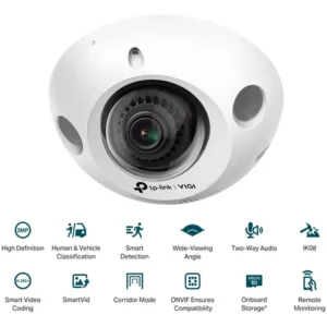 Cámara de video vigilancia Mini Domo IP PoE HD 3MP TP-LINK – VIGI C230I, resolución de 3MP, instalación fácil y tecnología PoE.