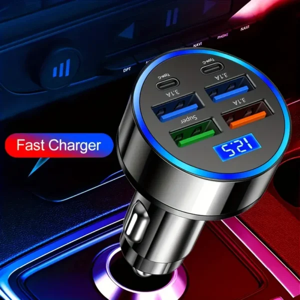Cargador sin varillas de Coche con Cargador de Teléfono y Soporte de 6 en 1, QC3.1, Enchufe de Coche, Puertos USB Dobles, Carga Rápida - Image 2