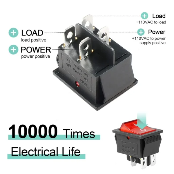 interruptor basculante para barco con luz LED KCD4 16A 250V AC 20A125V AC - Image 3