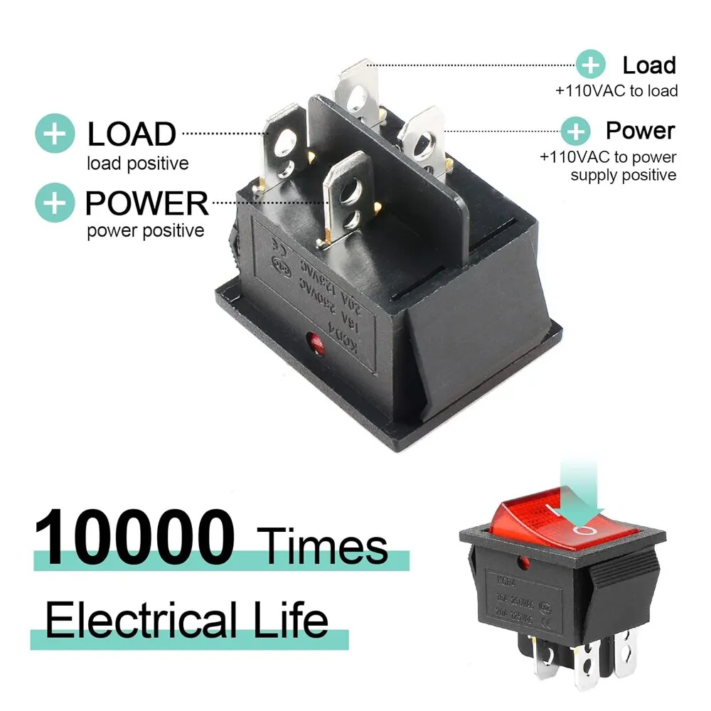 interruptor basculante para barco con luz LED KCD4 16A 250V AC 20A125V AC - Image 3