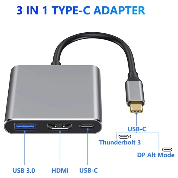Adaptador Convertidor C A Multipuerto Usb Tipo C 3 En 1 Hdmi - Image 5