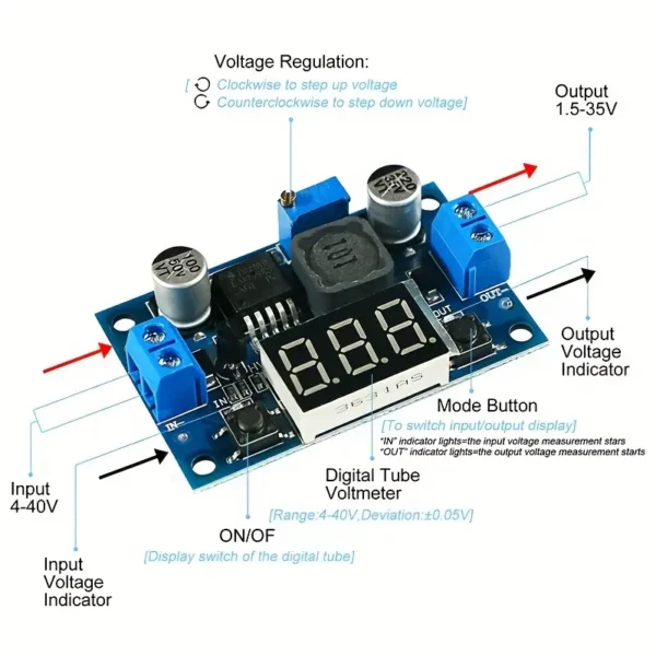 Módulo reductor ajustable de DC-DC  con voltímetro de pantalla digital Módulo de fuente de alimentación reguladora de voltaje - Image 3