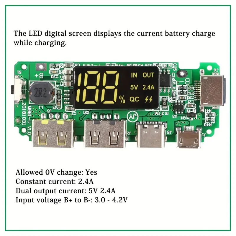 Placa de Carga 18650 con Doble USB 5V 2.4A Módulo de Energía Móvil, Placa Cargadora de Batería de Litio 18650 - Image 4