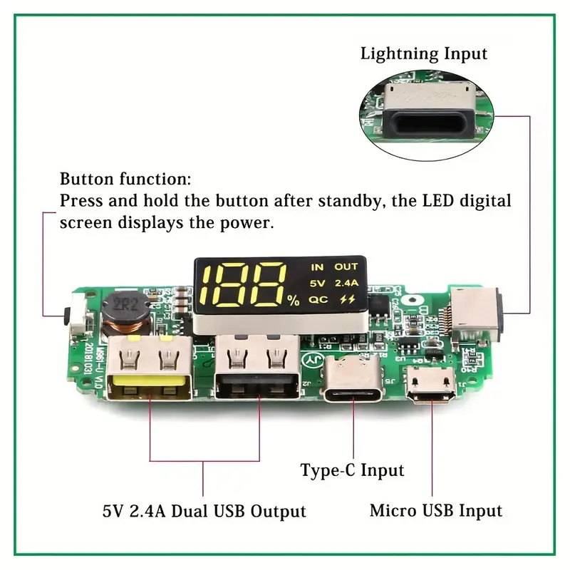 Placa de Carga 18650 con Doble USB 5V 2.4A Módulo de Energía Móvil, Placa Cargadora de Batería de Litio 18650 - Image 7