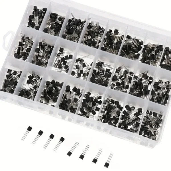 Transistores, 24 tipos NPN y PNP, BC327-S9015, BC558, BC549, 2N2222, 2N5401, A1015, C1815, S8550 caja 960 piezas
