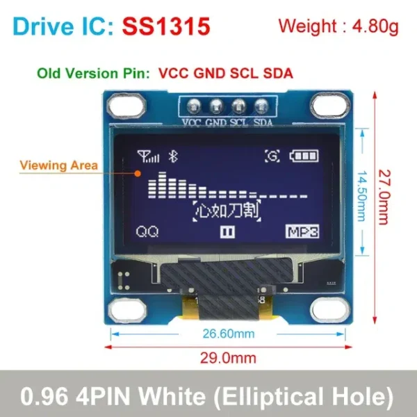 Módulo de pantalla OLED blanco serial IIC de 0,96 pulgadas con certificación ROHS  pantalla LCD para Arduino - Image 8
