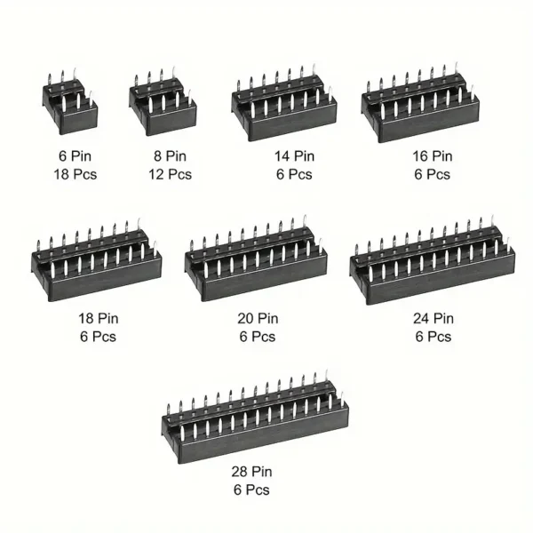  base de chip IC  enchufes IC duraderos, pin plano, tamaños surtidos 6P-28 Pines
