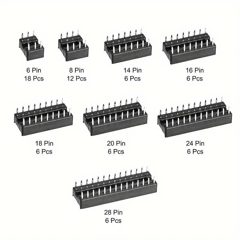 base de chip IC  enchufes IC duraderos, pin plano, tamaños surtidos 6P-28 Pines