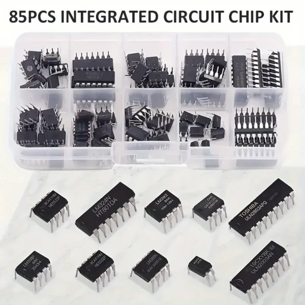 circuito  Chips DIP con NE555, LM324 y Más - Componentes Electrónicos Versátiles para Proyectos DIY Kit de 85 piezas