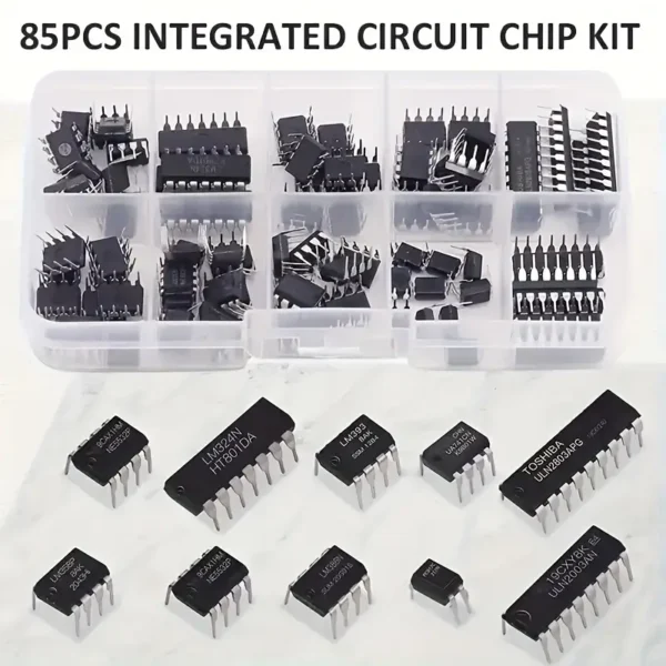 circuito  Chips DIP con NE555, LM324 y Más - Componentes Electrónicos Versátiles para Proyectos DIY Kit de 85 piezas - Image 2