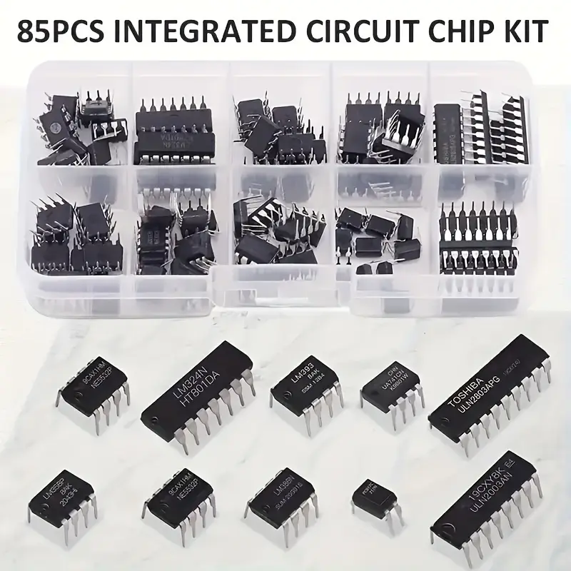 circuito  Chips DIP con NE555, LM324 y Más - Componentes Electrónicos Versátiles para Proyectos DIY Kit de 85 piezas - Image 2