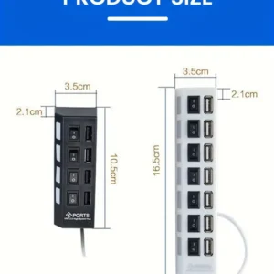 Concentrador USB 7 Puertos, Divisor Multi-puerto 2.0 MacBook, Proyectores, Computadoras, Ratones, Teclados, Tabletas, 