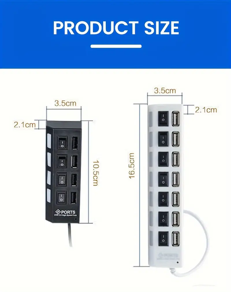 Concentrador USB 7 Puertos, Divisor Multi-puerto 2.0 MacBook, Proyectores, Computadoras, Ratones, Teclados, Tabletas,
