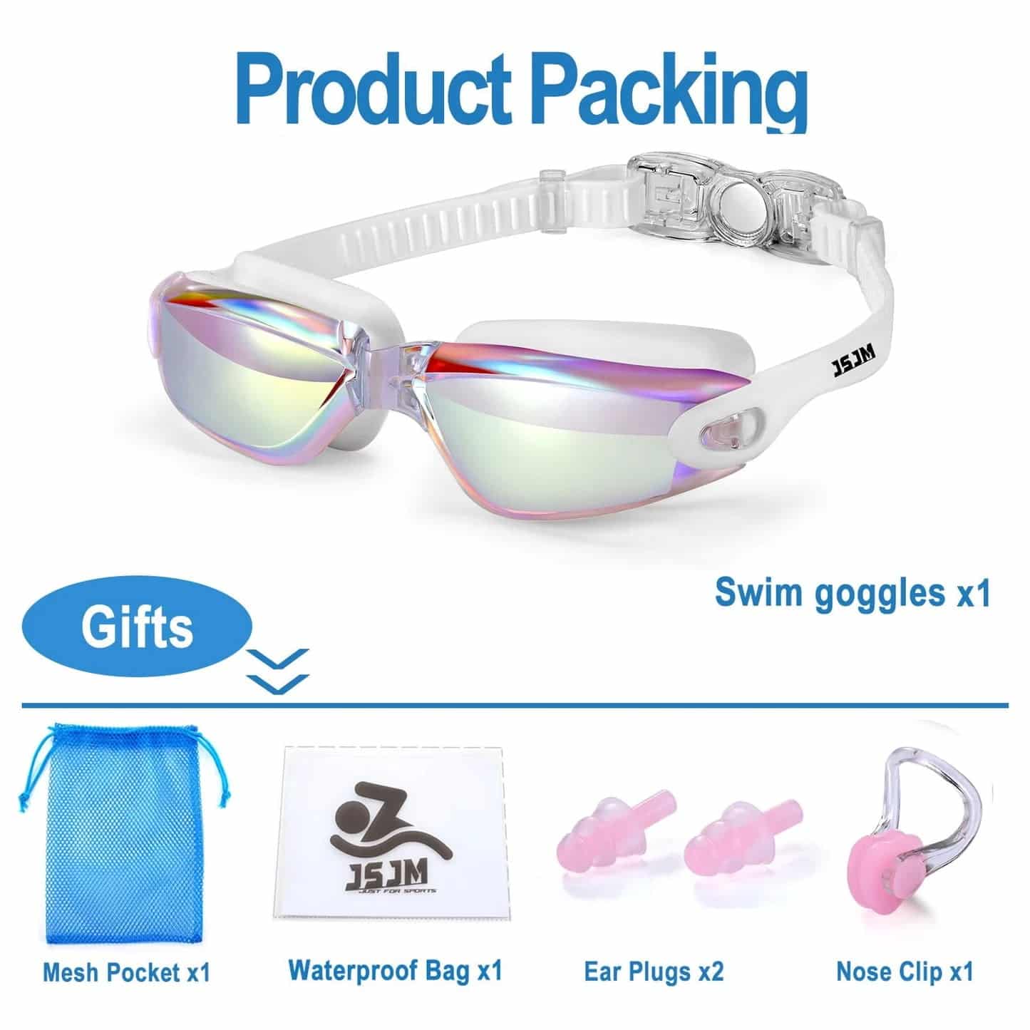Lentes de natacion JSJM protección UV para hombres y mujeres gafas de natación de silicona ajustables impermeables - Image 5
