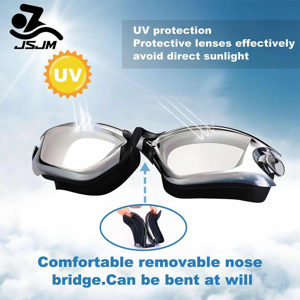 Lentes de natacion JSJM protección UV para hombres y mujeres gafas de natación de silicona ajustables impermeables - Image 4