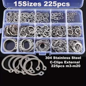 retenes de retencion Kit de anillos de retención C, 15 tamaños, anillos de seguridad de acero inoxidable