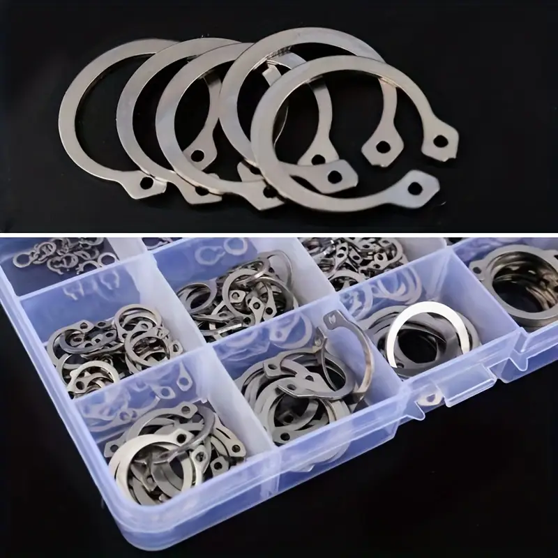retenes de retencion Kit de anillos de retención C, 15 tamaños, anillos de seguridad de acero inoxidable - Image 4