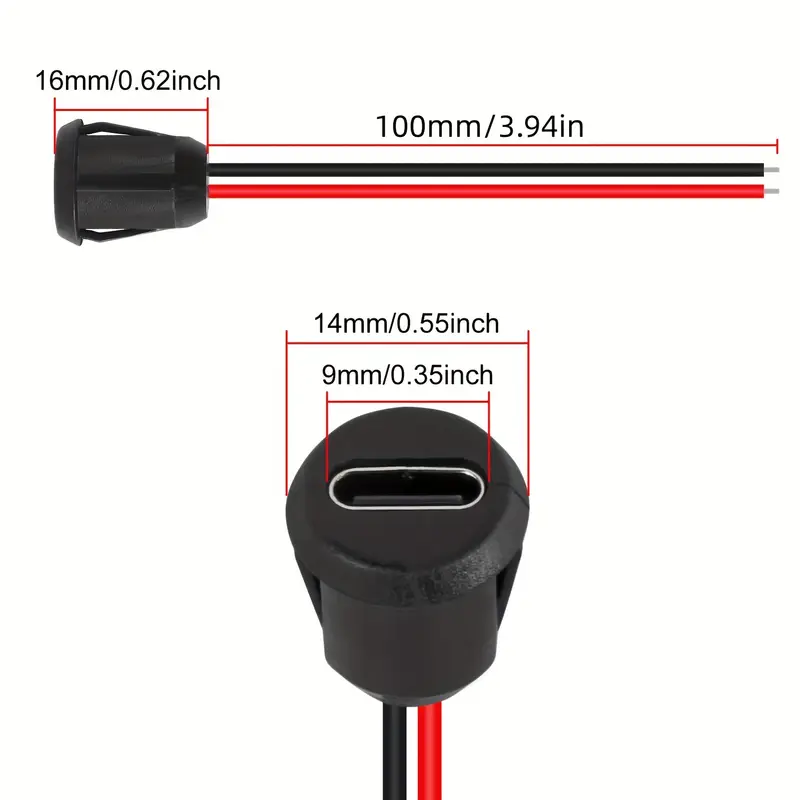 Conector USB-C Tipo C Hembra de 2 Pines para Chasis