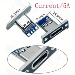 Conector USB Tipo C Hembra con Placa de Fijación Tornillo 4Pines