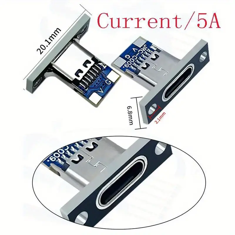 Conector USB Tipo C Hembra con Placa de Fijación Tornillo 4Pines  - Image 3