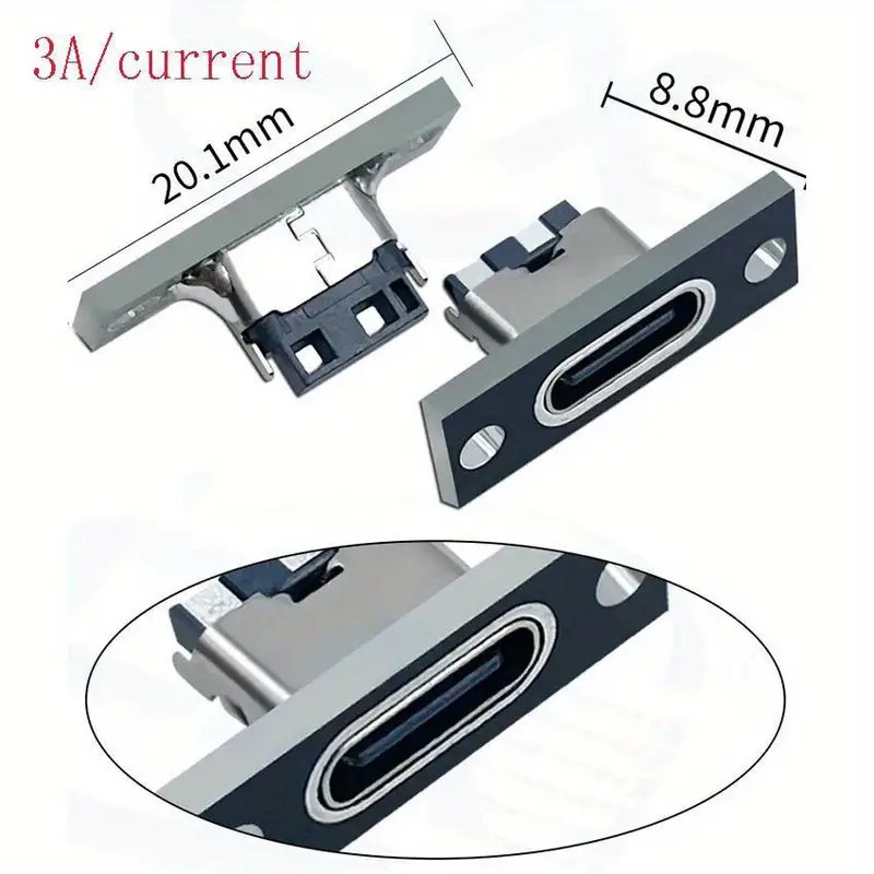 Conector USB Tipo C Hembra con Placa de Fijación Tornillo 4Pines  - Image 4