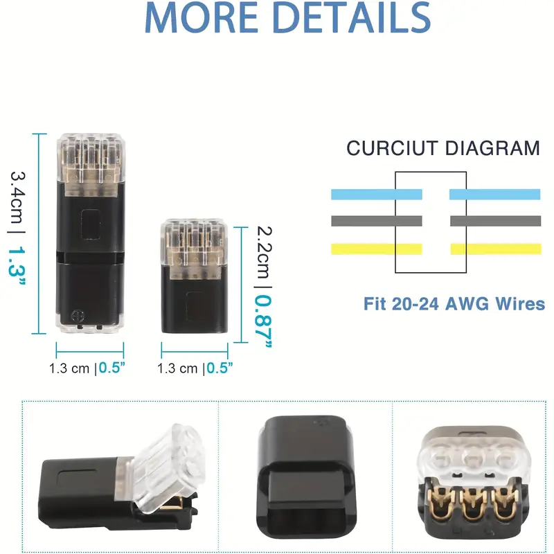 Conectores de cable de empalme rápido UMLIFE 2 piezas 1 par, conectores de cable de 3 vías,