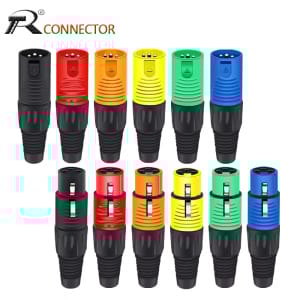 conectores de cable XLR de 3 pines de colores, conector macho y hembra