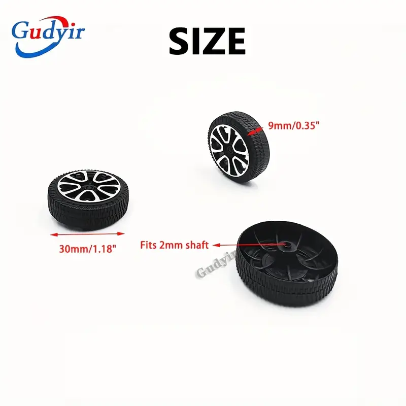 Rollo de Plástico Rueda de Eje de 2mm de Diámetro para Juguete DIY Coche RC Camión Barco Helicóptero Parte de Modelo (30mmx9mm)