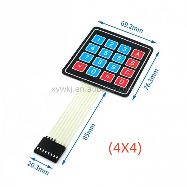 Teclado Matricial de 1 pieza 4x4/1x4/3x4 - Sin Necesidad de Ensamblaje, Funcionamiento sin Batería, Teclas Duraderas Azules y Rojas para Robótica, Proyectos de Computadora Monoplaca (SBC) y Microcontroladores, Prototipado de Circuito | Diseño Plano | Teclado con Conector de Pines
