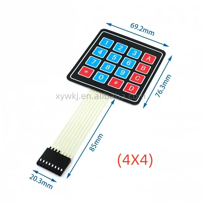 Teclado Matricial de 1 pieza 4x4/1x4/3x4 - Sin Necesidad de Ensamblaje, Funcionamiento sin Batería, Teclas Duraderas Azules y Rojas para Robótica, Proyectos de Computadora Monoplaca (SBC) y Microcontroladores, Prototipado de Circuito | Diseño Plano | Teclado con Conector de Pines
